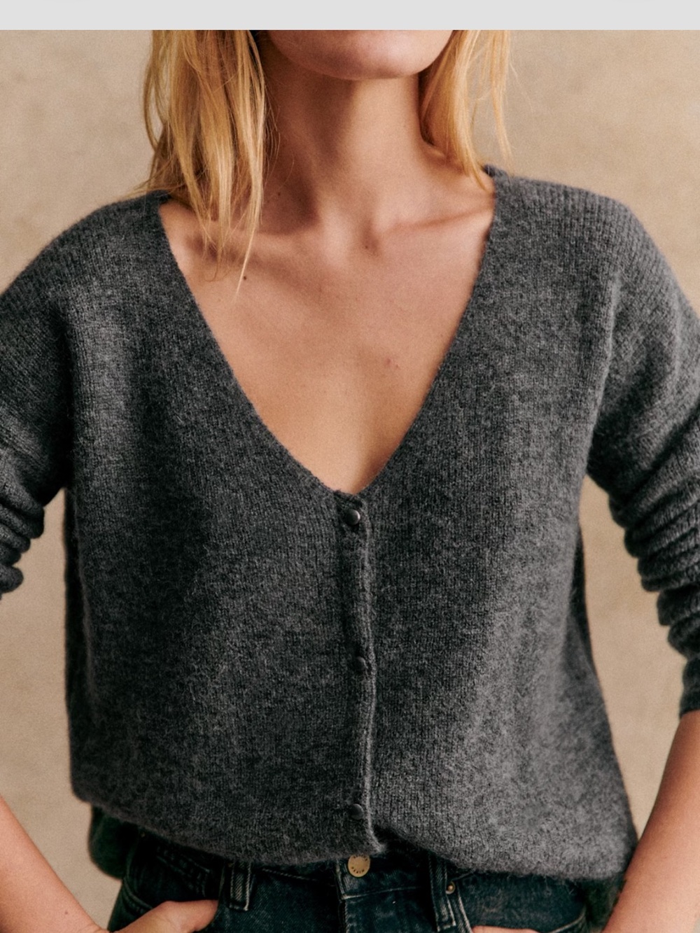 Sezane Barry Cardigan in Charcoal Gray